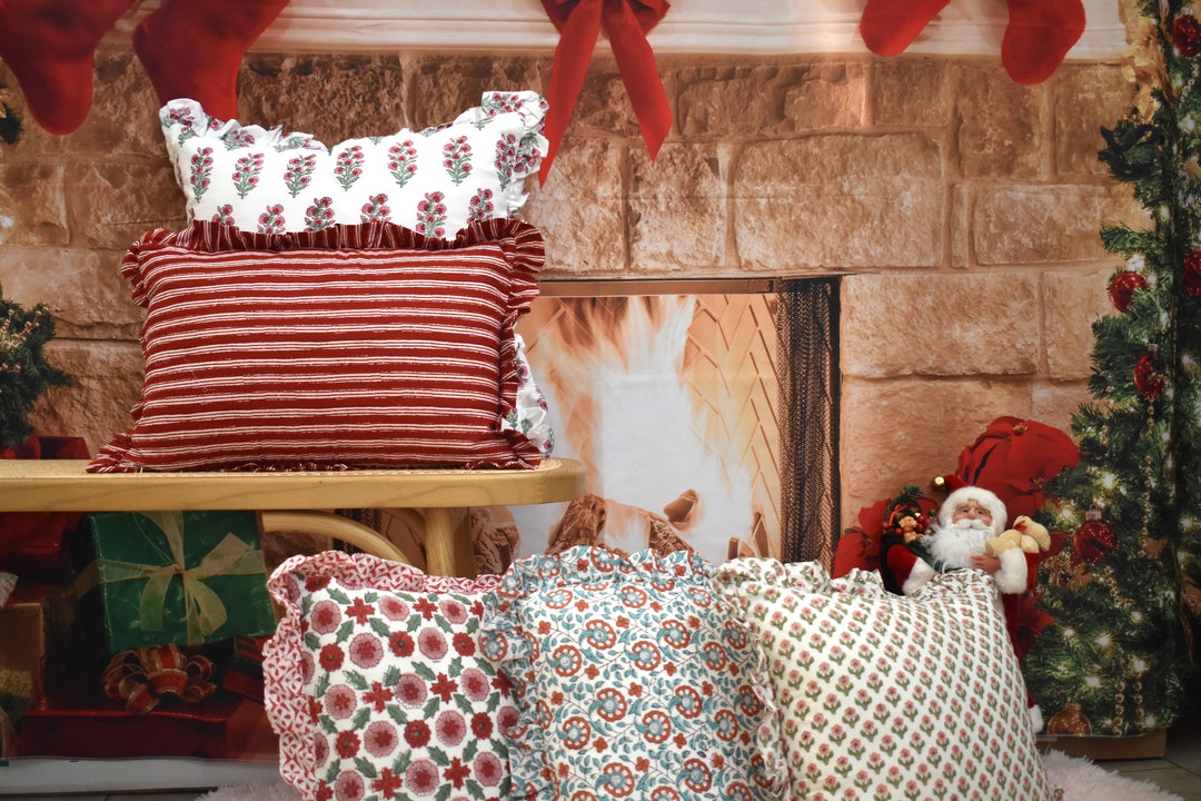 Berry Bloom - Handblock Print Cushion Cover