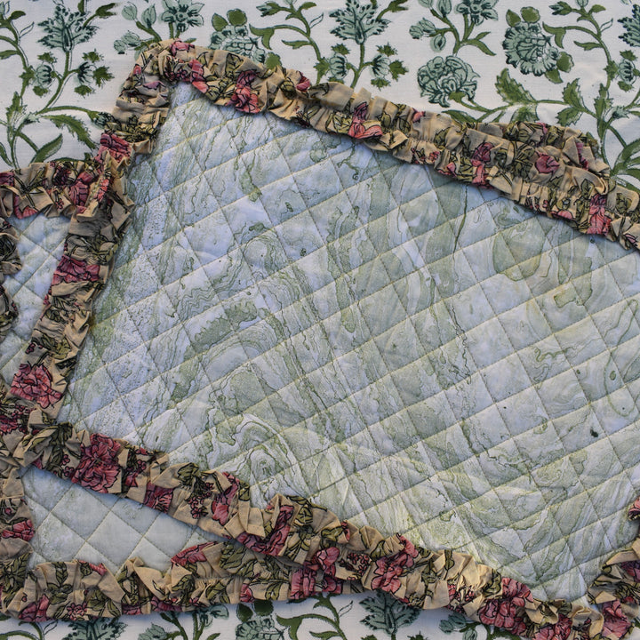 Handcrafted Quilted Cotton Frilled Placemats – Green (Set of 6)