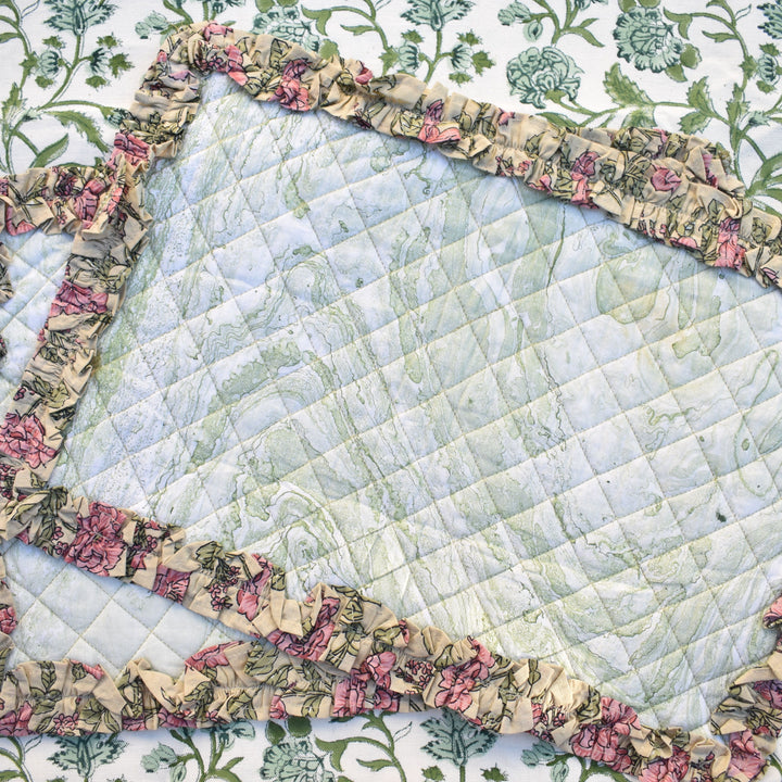 Handcrafted Quilted Cotton Frilled Placemats – Green (Set of 6)