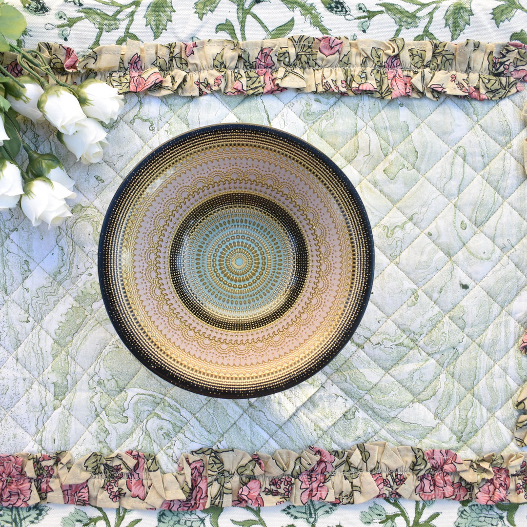 Handcrafted Quilted Cotton Frilled Placemats – Green (Set of 6)