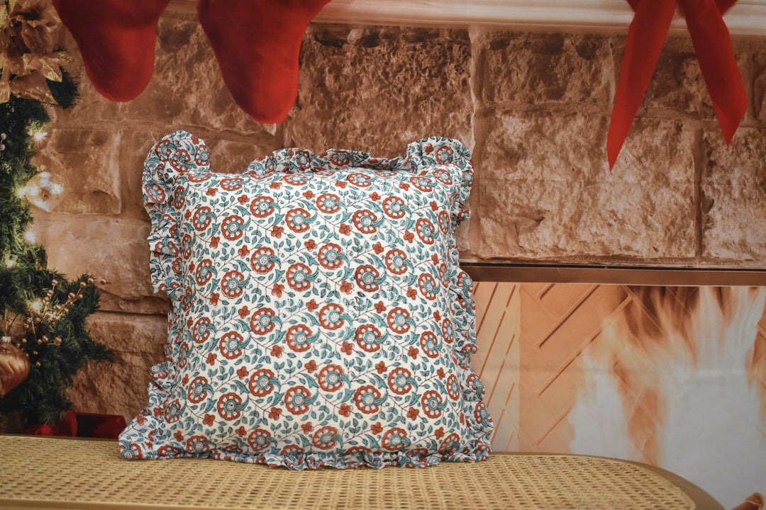 Crimson And Pine - Handblock Print Cushion Cover