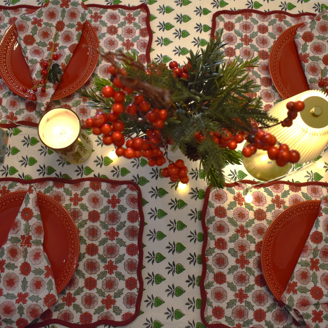 Hand Block Printed 6 Placemats & 6 Napkins Gift Set