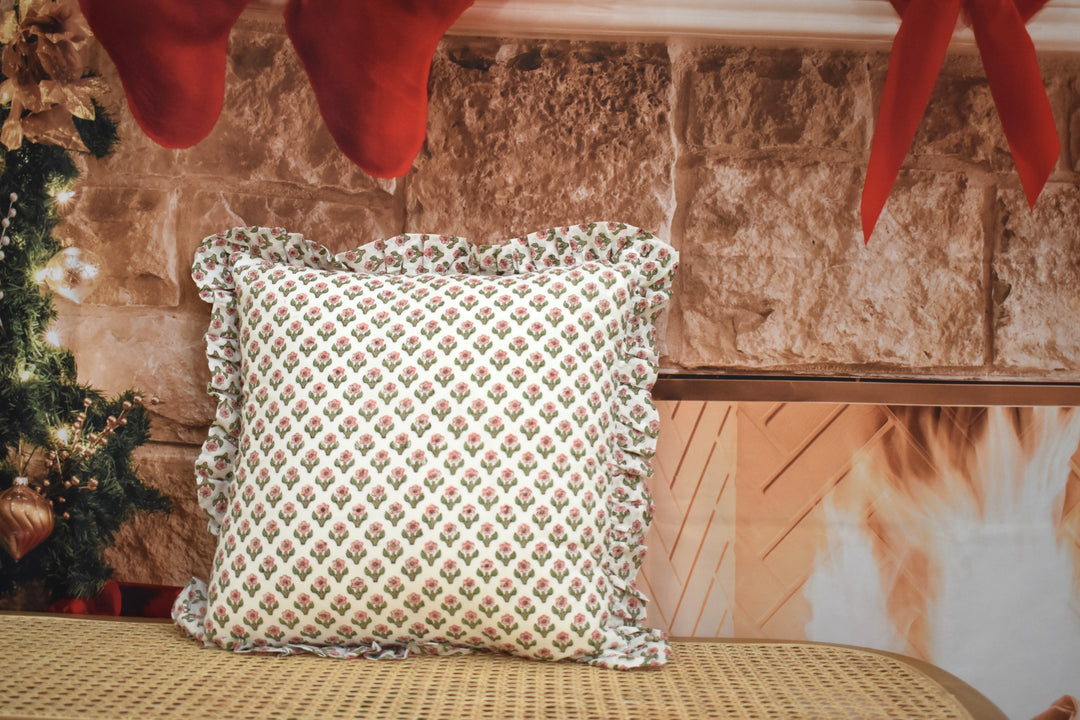 Blush Coral - Handblock Print Cushion Cover