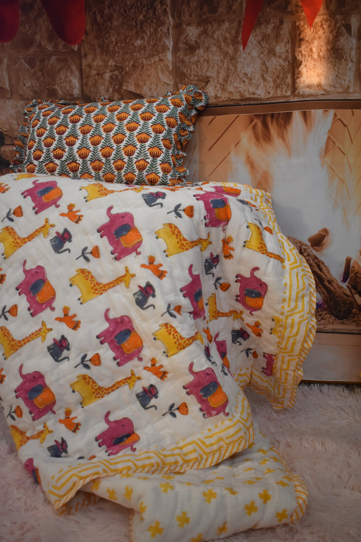 Golden Fern - Handblock Print Cushion Cover