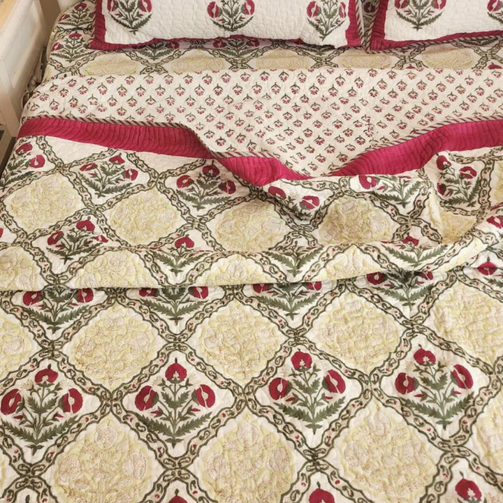 Reversible 3Pc Bedspread Set – Cotton, Hand Block Printed