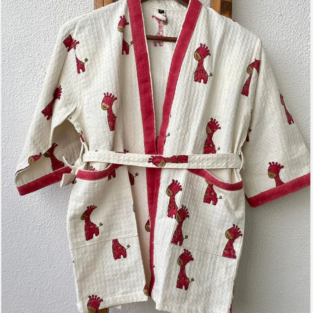 Fun and Cozy Kids Bath Robe - Soft Waffle Cotton, White