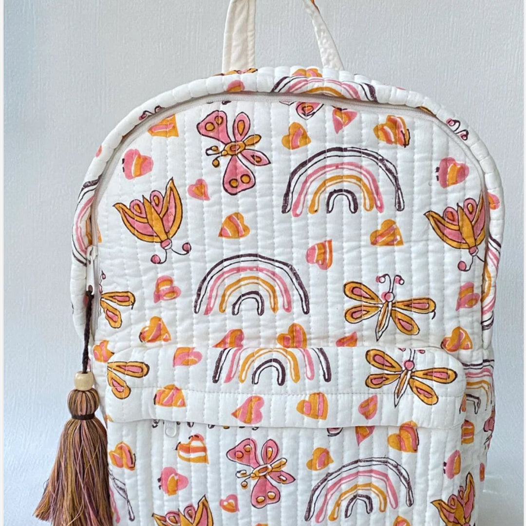 Hand-quilted kids backpack, soft and lightweight, extra cushioning, ethically made