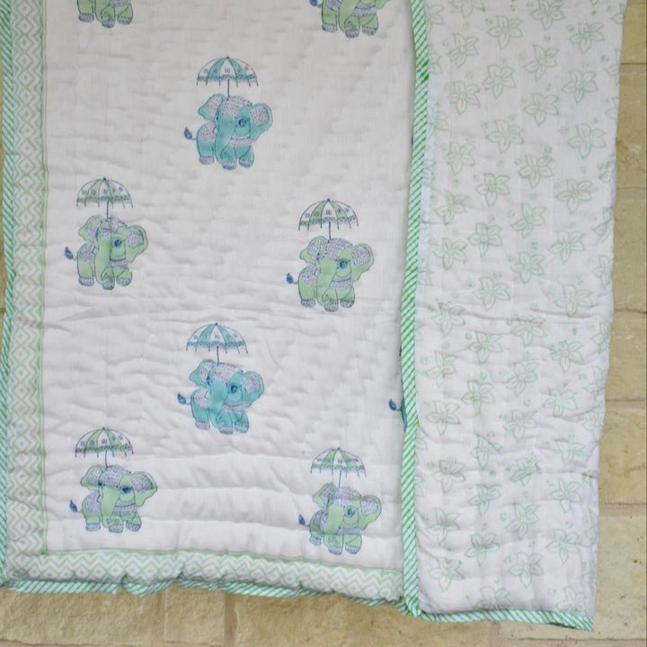 Soft Muslin Cotton Reversible Baby Quilt - Hand Block Printed