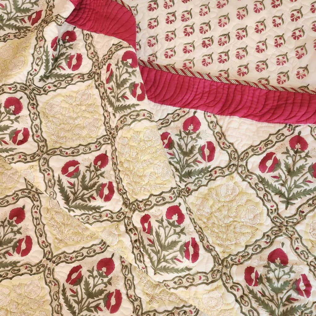 Reversible 3Pc Bedspread Set – Cotton, Hand Block Printed