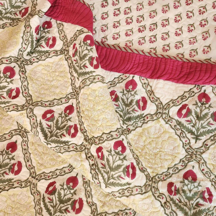 Reversible 3Pc Bedspread Set – Cotton, Hand Block Printed