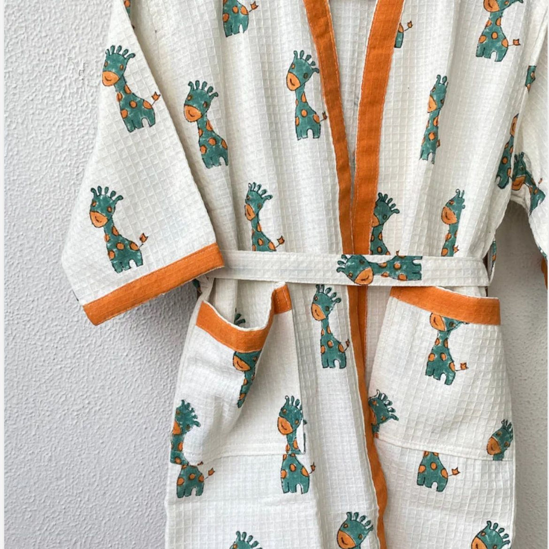 Fun and Cozy Kids Bath Robe - Soft Waffle Cotton, White