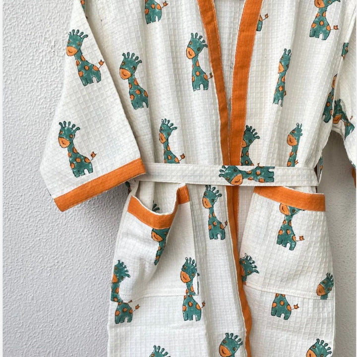 Fun and Cozy Kids Bath Robe - Soft Waffle Cotton, White