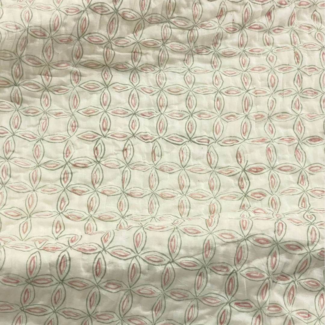 Hand block printed muslin cotton quilt, reversible design, baby pink, all-season comfort