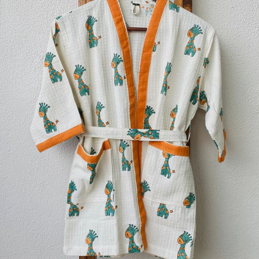 Fun and Cozy Kids Bath Robe - Soft Waffle Cotton, White