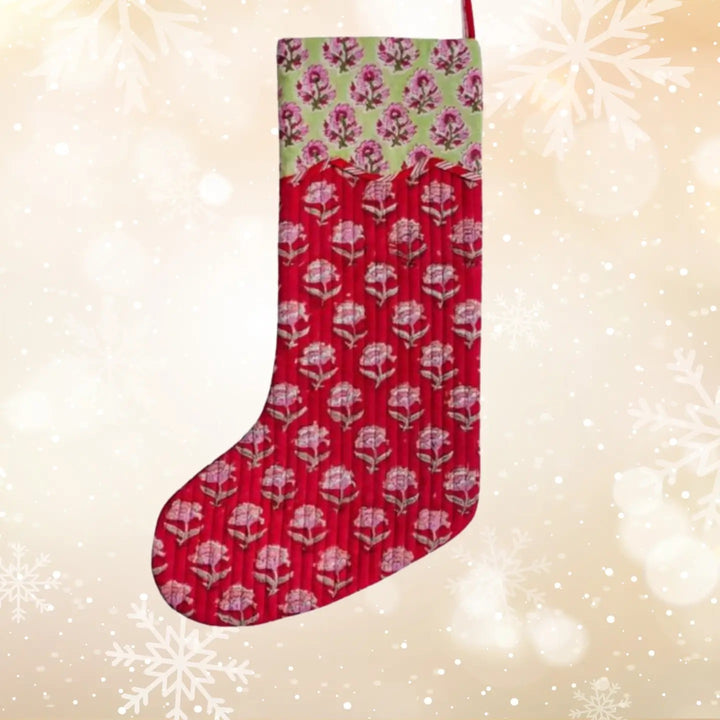 Holly Blush – Handblock Print Quilted Stocking