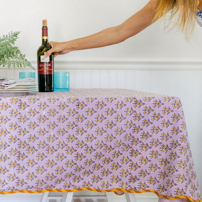 Lavender Field - Handblock Print Cotton Tablecloth