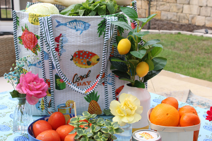 Farmers Market Quilted Cotton Tote Bag