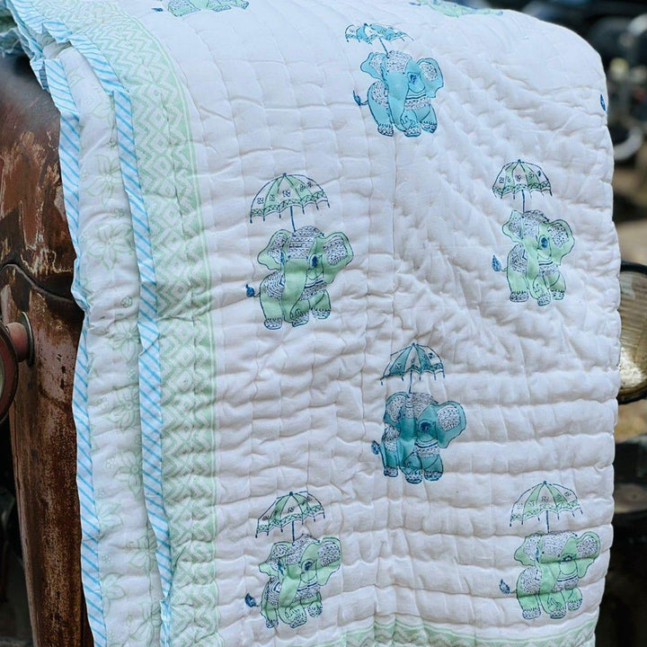 Soft Muslin Cotton Reversible Baby Quilt - Hand Block Printed