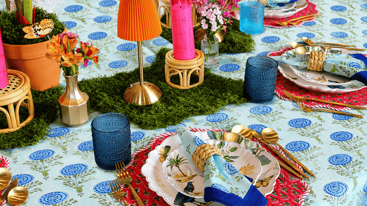 Levante Tablecloth - Handblock Print Cotton Tablecloth