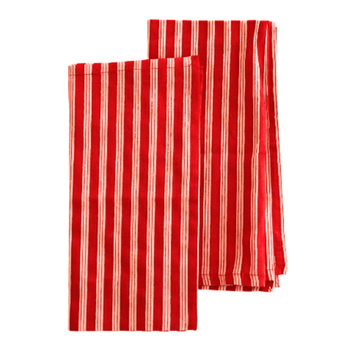 Rosette Red Stripe - Cotton Table Napkins (Set of 4)