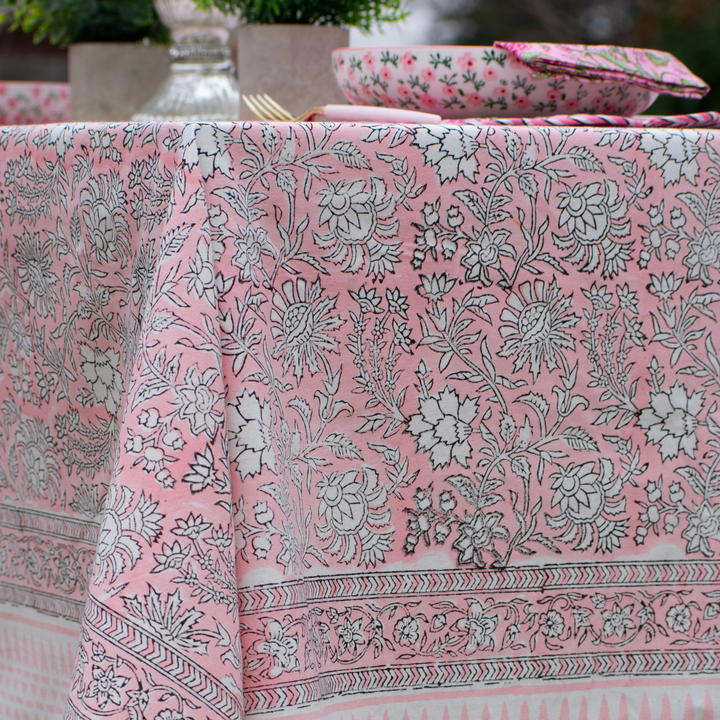 Pink Haze - Handblock Print Cotton Tablecloth