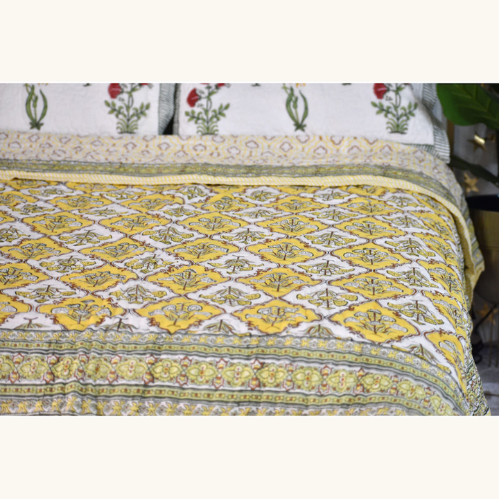 Pastel Meadow - Handblock Print Cotton Quilt