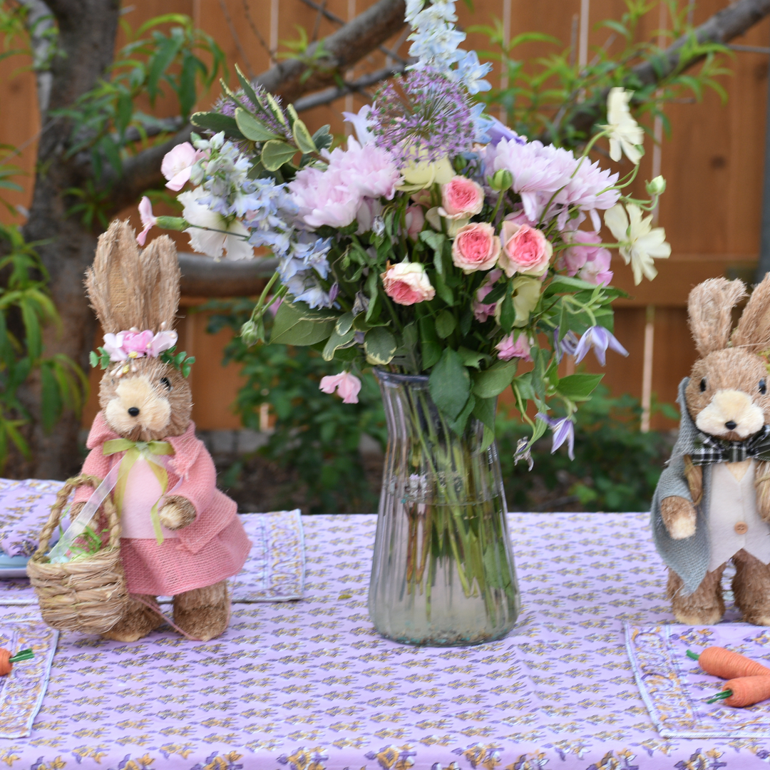 Lavender Floral - Handblock Print Cotton Tablecloth