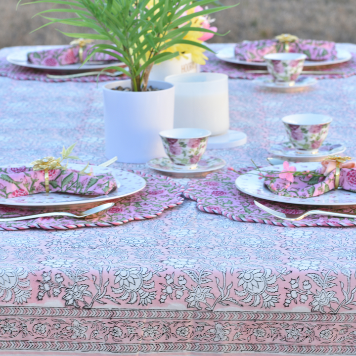 Pink Haze - Handblock Print Cotton Tablecloth