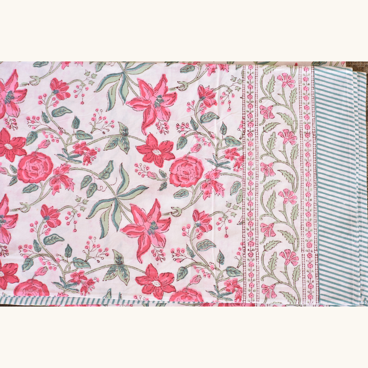 Mistletoe Rose - Handblock Print Cotton Tablecloth