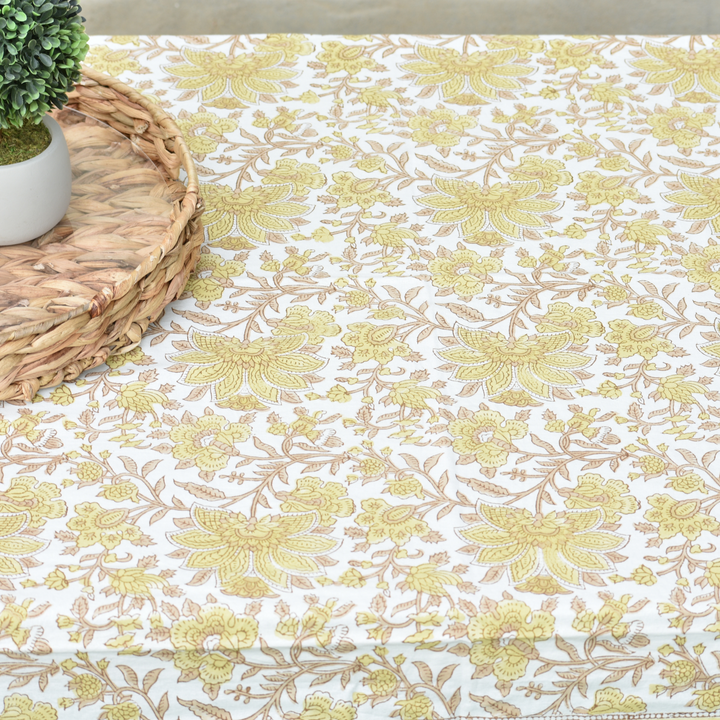 Harvest Mustard - Handblock Print Cotton Tablecloth