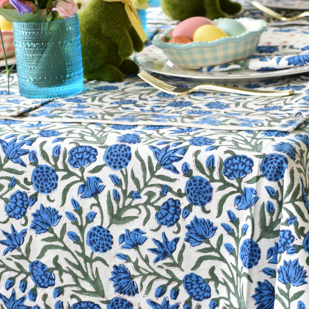 Blue Field - Handblock Print Cotton Tablecloth