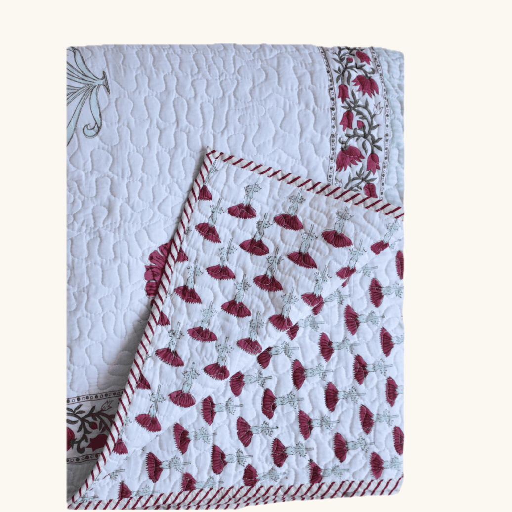Sage Bloom - Handblock Print Bedspread Set