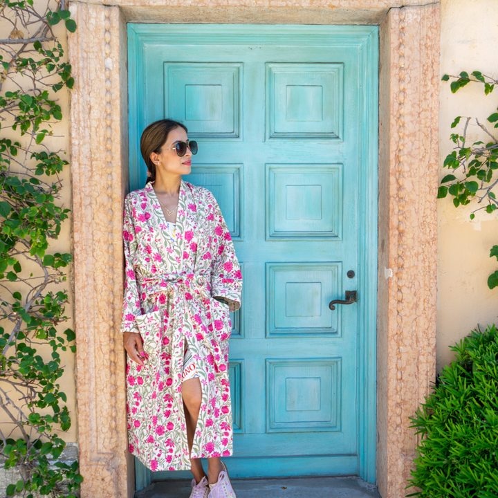 Fuchsia Garden - Waffle Cotton Women Robe
