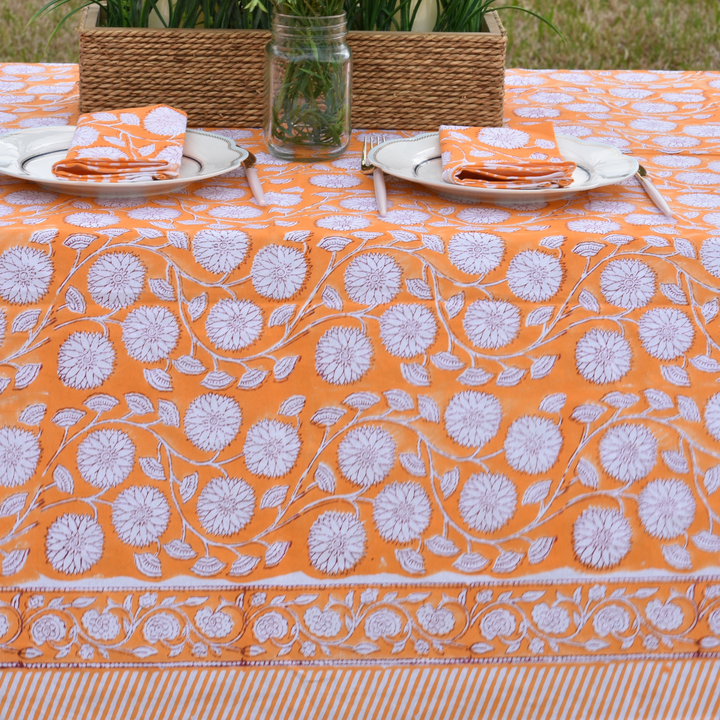 Orange Summer - Handblock Print Cotton Tablecloth