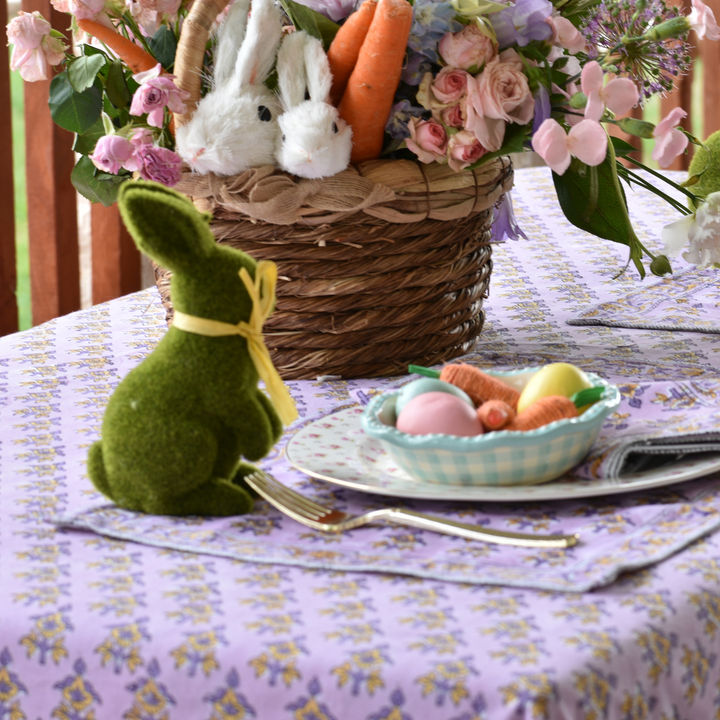 Lavender Floral - Handblock Print Cotton Tablecloth