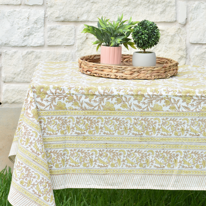 Harvest Mustard - Handblock Print Cotton Tablecloth