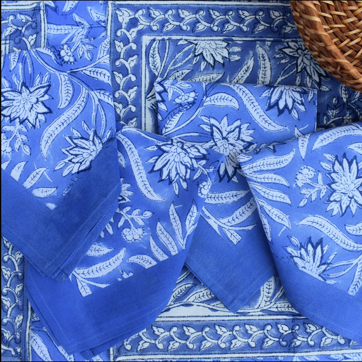 Hand Block Printed Tablecloth & 6 Napkins Gift Set