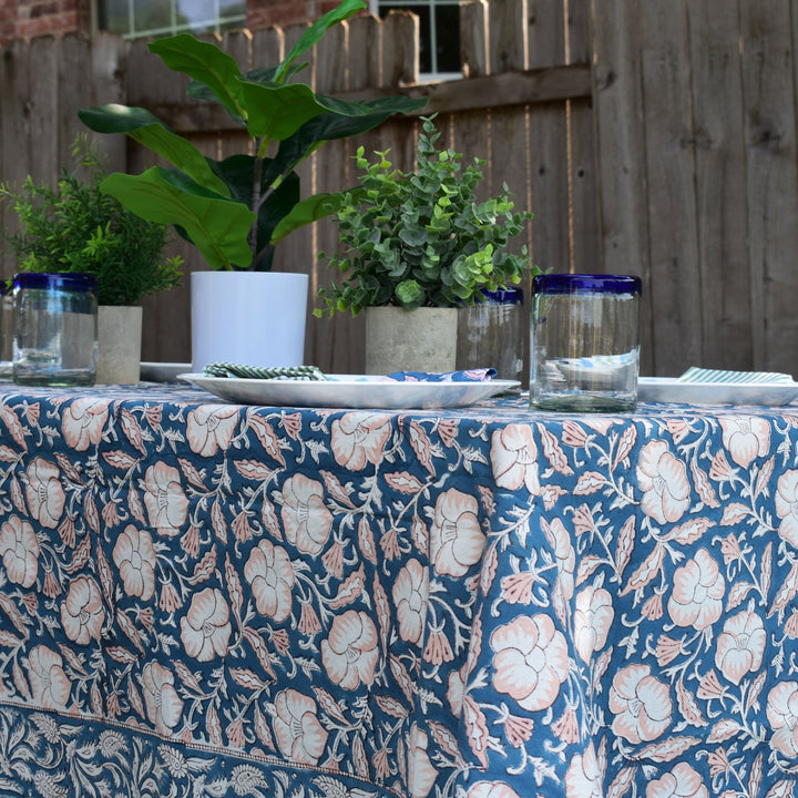 Hand Block Printed Tablecloth & 6 Napkins Gift Set