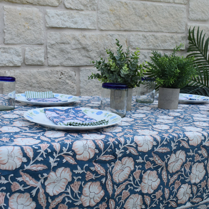 Hand Block Printed Tablecloth & 6 Napkins Gift Set