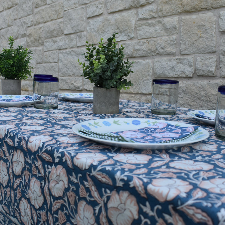 Hand Block Printed Tablecloth & 6 Napkins Gift Set