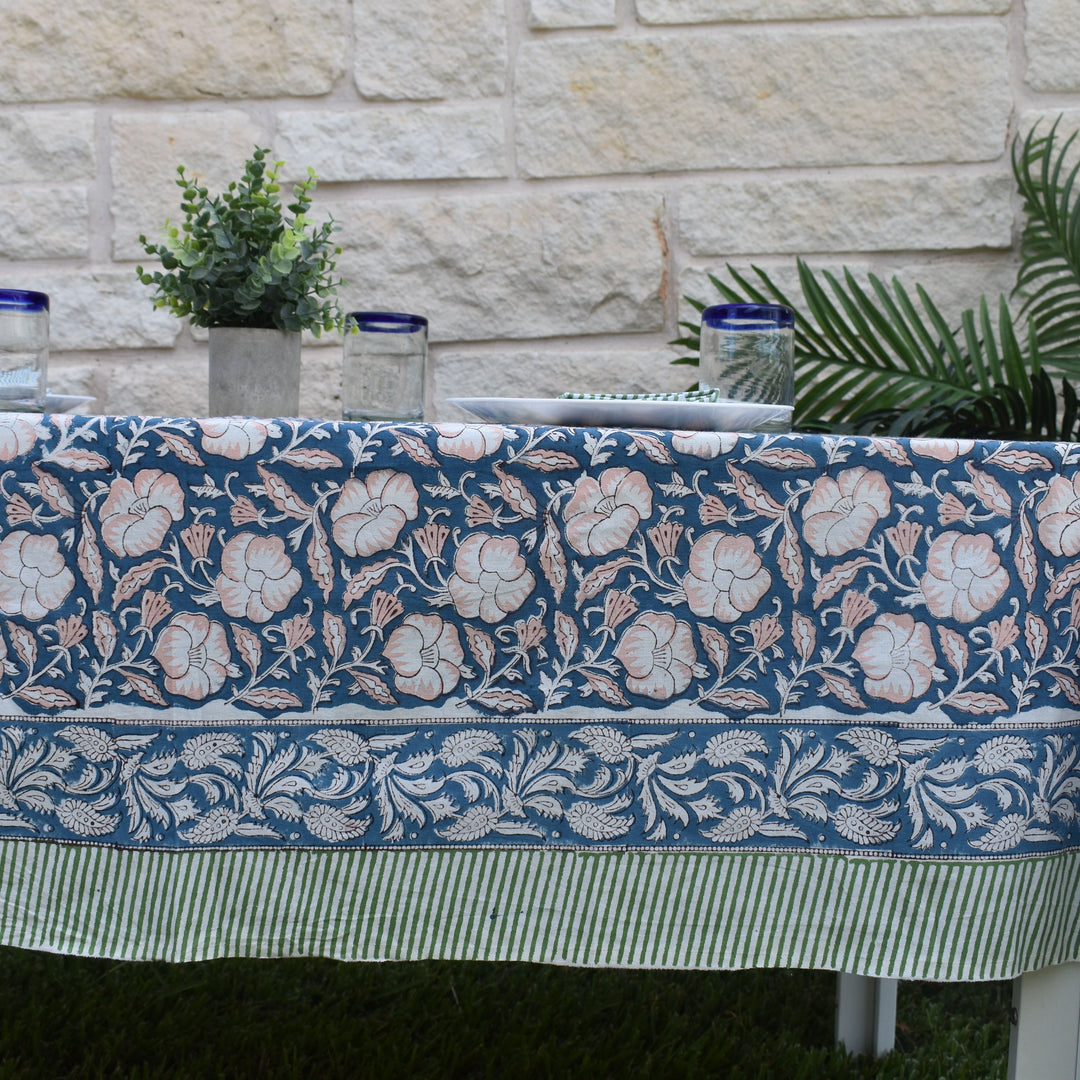 Hand Block Printed Tablecloth & 6 Napkins Gift Set