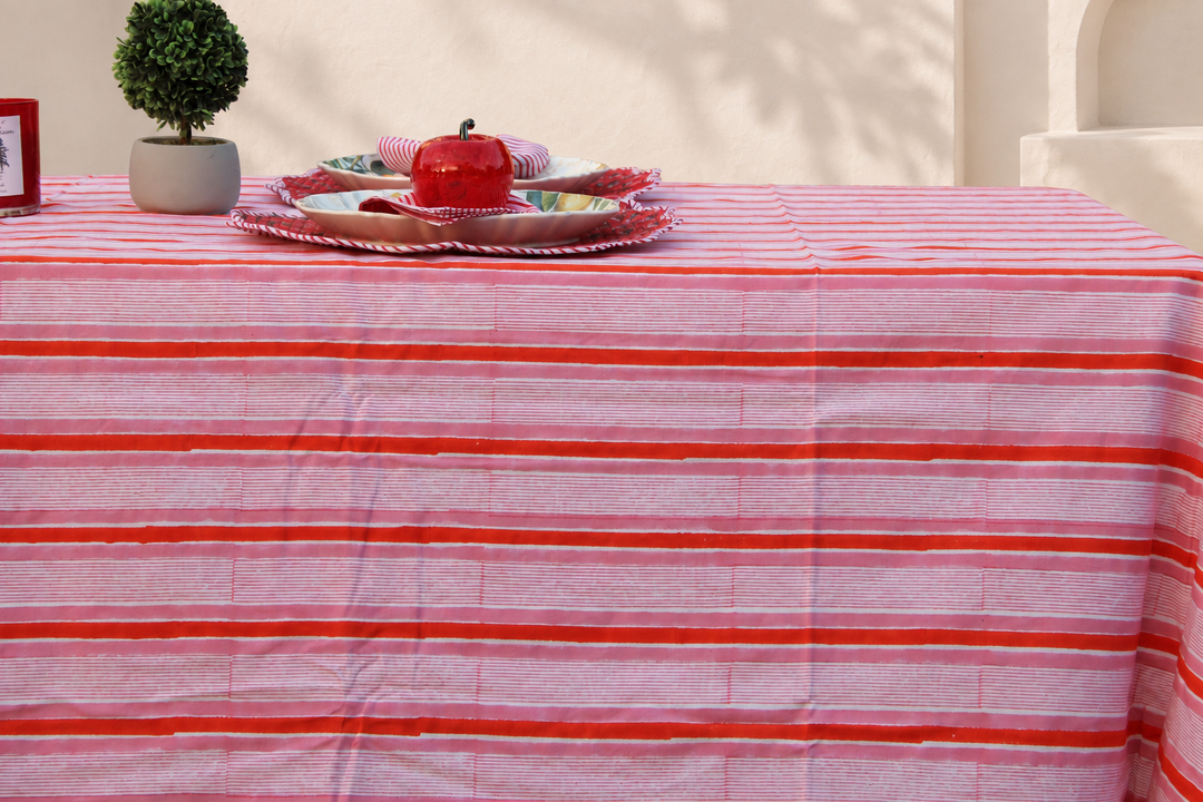 Sorbet Stripes - Handblock Print Tablecloth (6 and 8 seater)