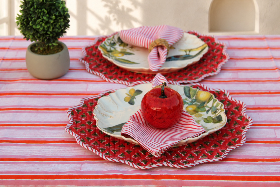 Sorbet Stripes - Handblock Print Tablecloth (6 and 8 seater)
