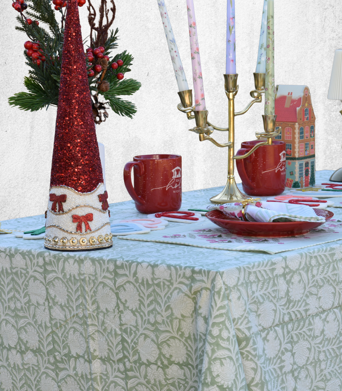Winter Sage - Handblock Print Cotton Tablecloth