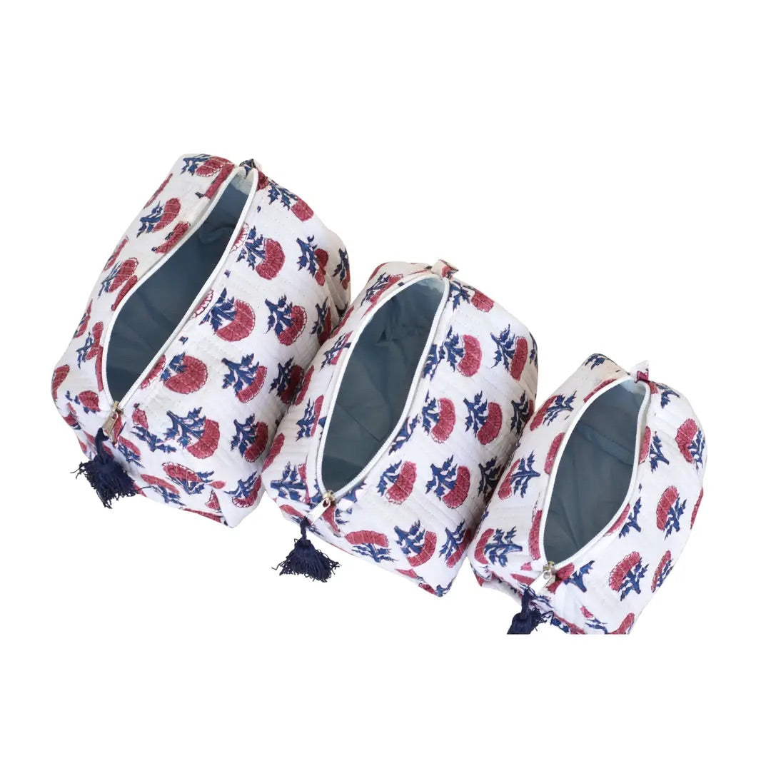 Quilted Makeup or Travel Pouch - Floral (Set of 3)