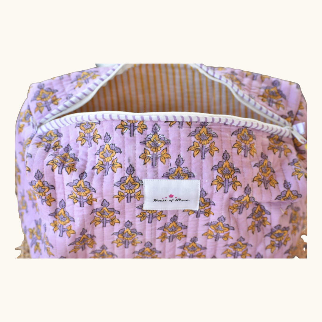 Quilted Cotton Vanity / Travel Pouch - Lavender Floral