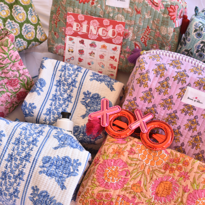 Quilted Cotton Vanity / Travel Pouch - Spring Garden