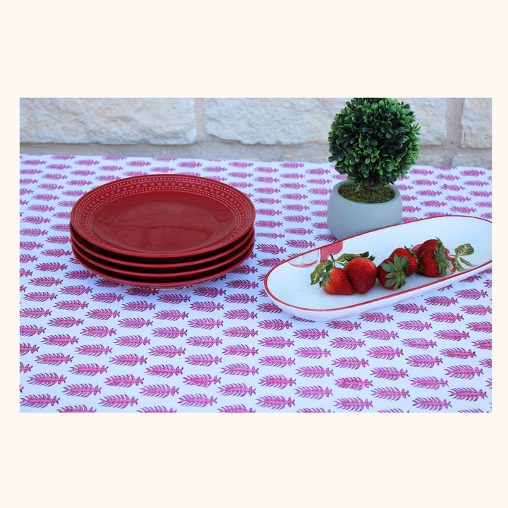 Rose wood Feather - Handblock Print Cotton Tablecloth