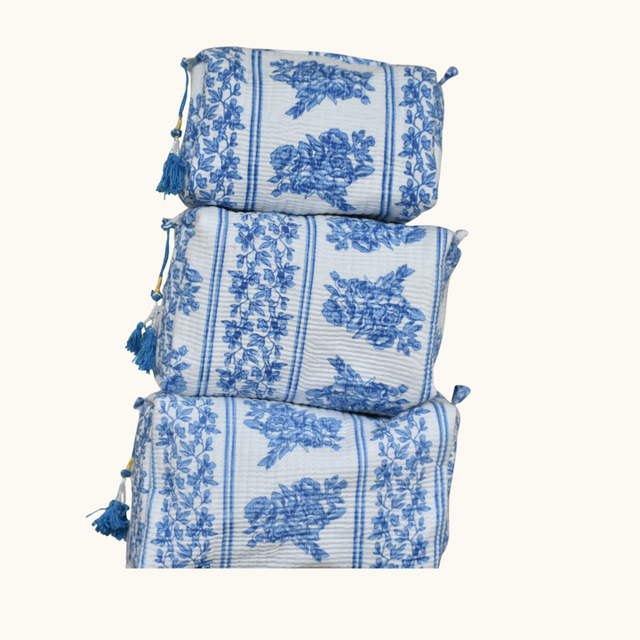 Jardin Bleu Quilted Vanity Travel Pouch (Set of 3)