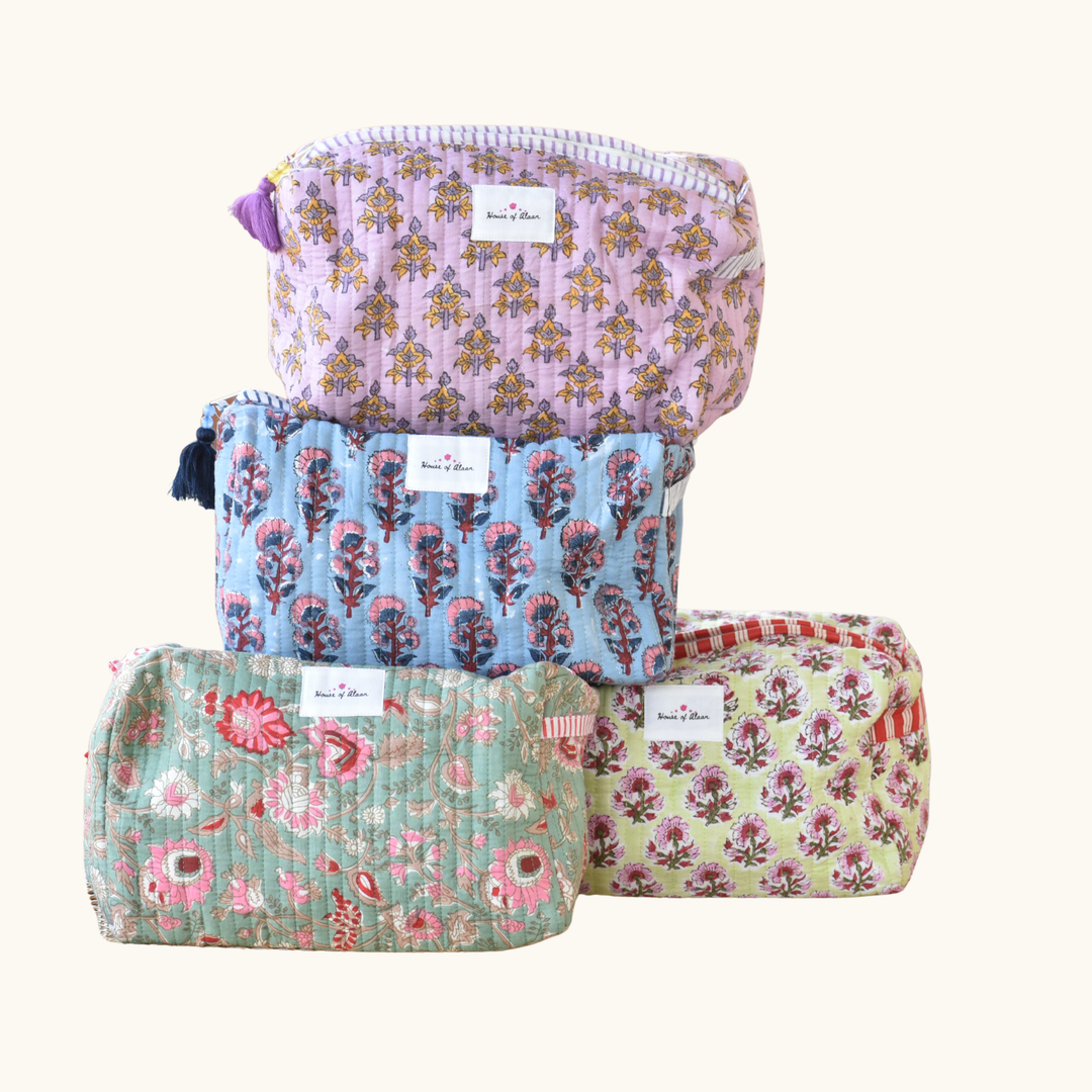 Quilted Cotton Vanity / Travel Pouch - Spring Garden